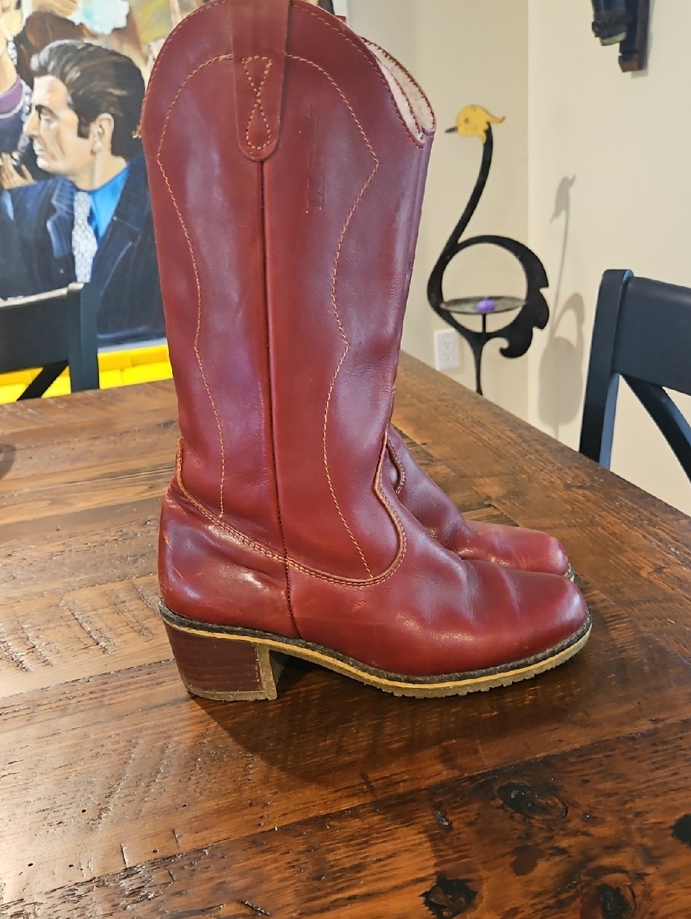 Vintage Blondo LL Bean Western Style Shearling Lined Women's Red Leather Boots